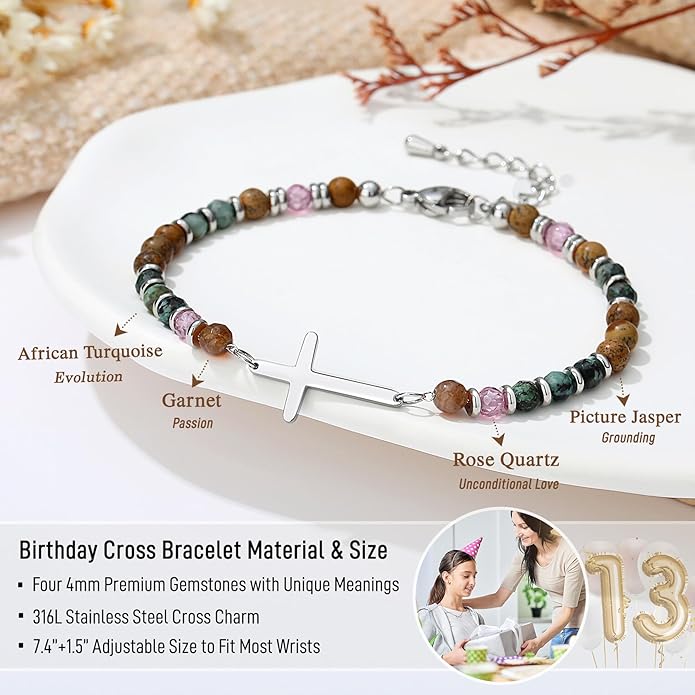 TONY & SANDY Christian Cross Bracelet for Women, Valentine's Day Gifts for Her, Confirmation Baptism Easter Gifts, Unique Gift for Friends Daughter Mom Sister in Christ Birthday Christmas