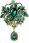 LAXPICOL Wedding Bridal Big Brown Crystal Rhinestone Bouquet Brooch Pin for Women Golden Tone