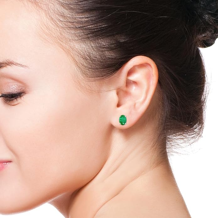 ANGARA Natural Emerald Earrings for Women | Oval Shape Emerald Classic Earrings in 14K Solid Gold/Platinum | May Birthday, Anniversary, Gemstone Jewellery Gift