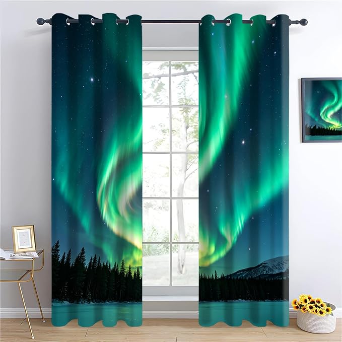 Aurora Starry Sky Curtains for Bedroom Living Room, Forest Night Sky Blackout - Image 4