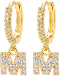 14K Gold Dangle Drop Initial Earrings for Women Dainty CZ Huggie Hoop Name Letter Earrings S925 Sterling Silver Post with Cubic Zirconia Hypoallergenic Gifts Jewelry