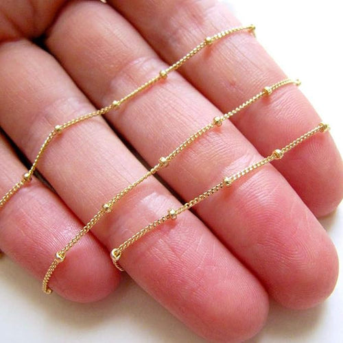 12PCS Gold Plated Solid Brass Chians Satellite Beaded Ball Curb Thin Chain Necklace Bulk for Jewelry Making (20 Inch(1.5mm))