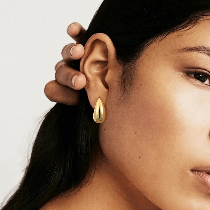 Gacimy Chunky Earrings for Women, Teardrop Earrings with 925 Sterling Silver Post, 14K Gold Plated Statement Drop for Women