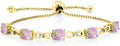 Gem Stone King 7X5MM Oval Cut Gemstone Birthstone and Accent Lab Grown Diamond Tennis Bracelet For Women In 18K Yellow Gold Plated Silver | Adjustable Bolo Bracelet For Women | Easy-On Easy-Off