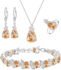 LMXXVJ Jewelry Set for Women,Teardrop Cubic Zirconia Necklace Earrings Adjustable Ring Bracelet Jewelry Set Formal Jewelry Gift
