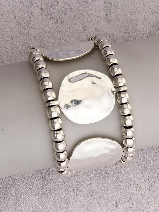 Gold Cuff Bracelet for Women Silver Beaded Bracelets Open Bangle Stackable Stretch Bead Bracelet Boho Jewelry Gifts for Wife Couple