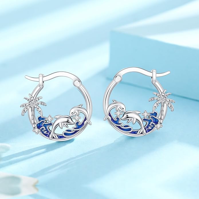 JUSTKIDSTOY Hypoallergenic Panda/Unicorn/Hummingbird/Dolphin Hoop Earrings for Women 925 Sterling Silver Animal Huggie Hoop Earrings Jewelry Gifts for Sensitive Ears