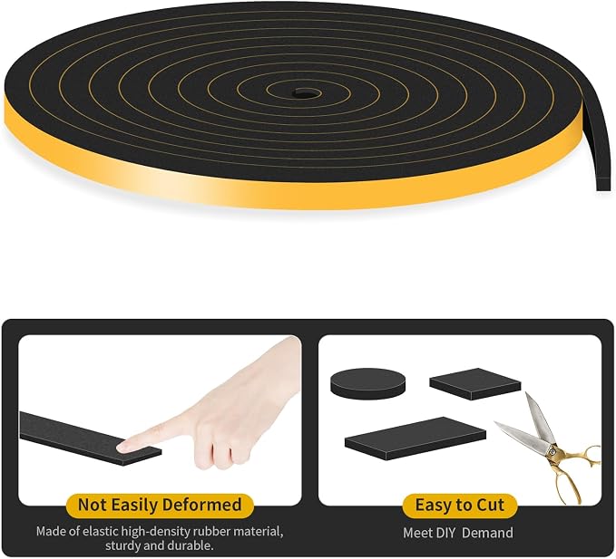 Foam Tape, Weather Stripping, High Density CR, Soundproof, 3/8 in x 3/8 in x - Image 6