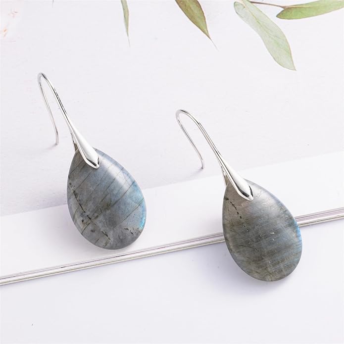 SELOVO Agate Teardrop Stone Grey Drop Earrings Fishhook Dangle Earrings for Women
