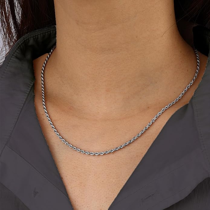 Fashion Necklace, White Gold and 18K Gold Plated Necklaces, Snake Chain, Rope Chain.Best Gift for Woman(16-18in)