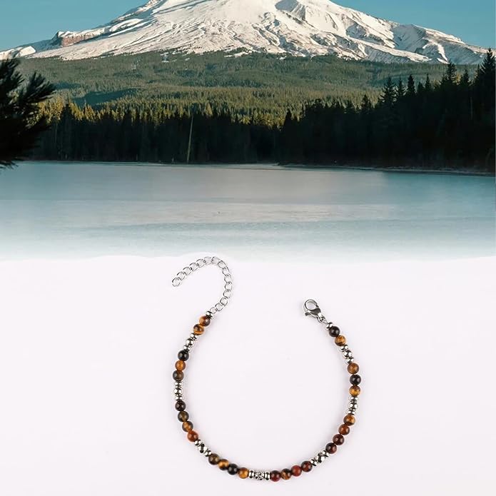 Natural Gem Stone Beaded Bracelets for Women Adjustable Stainless Steel Agate Lapis Tiger Eye Aventurine Rose Quartz