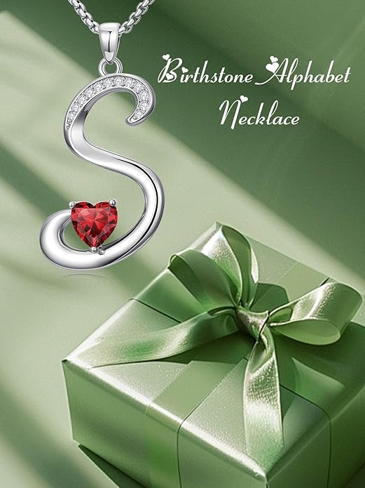 Valentines Day Gifts for Women Alphabet A to Z Initial Birthstone Pendant Necklaces for Women - 18k White Gold Plated Personalized Name Jewelry Valentine Mothers Day Birthday Gifts for Women Her Girlfriend