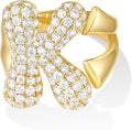 KissYan Bubble Initial Ring Valentines Day Gifts for Women, 14k Gold Plate Balloon Jumbo Letter Rings Open Adjustable Dainty Pave CZ Personalized Fashion Trendy Statement Jewelry
