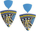 MINACHI Boho Chic Geometric Drop Earrings, Vibrant Multicolor Pattern with Navy Accent Beads & Glossy Studs, Jewelry Gift for Women