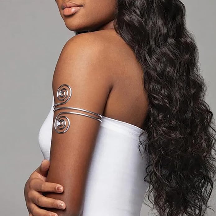 8PCS Upper Arm Cuff Bracelets for Women Gold Silver Arm Band Cuff Bangle Bracelet Adjustable Minimalist Coil Armband Armlet Set