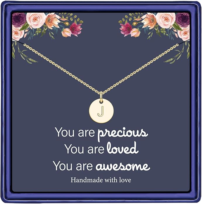 Hidepoo Valentines Gifts for Kids Teen Girls Women - 14K Gold Plated/Rose Gold Plated/S925 Sterling Silver Disc Initial Necklaces for Girls Jewelry Birthday Valentines Gifts for Kids Girl Teens Women