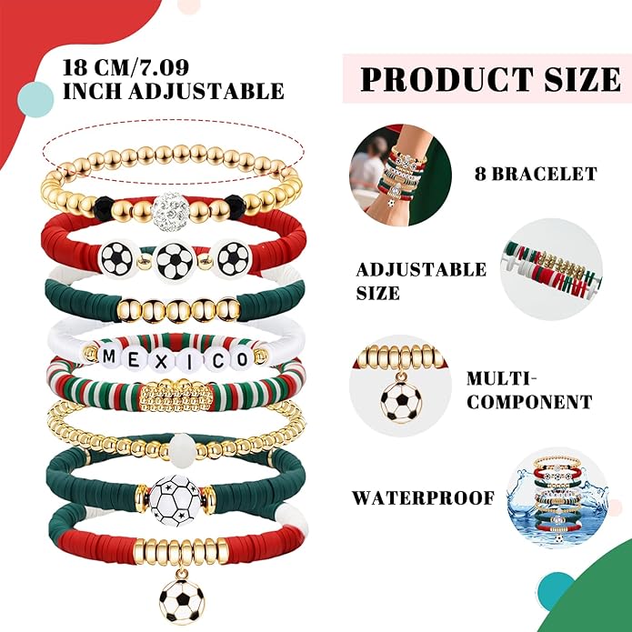 Game Day Bracelets for Women, Stackable Heishi Beaded Stretch Soccer Bracelet Soccer, World Soccer Cup Team Color Accessories & Outfits Jewelry, Soccers Dads Moms Coaches Fans Gifts