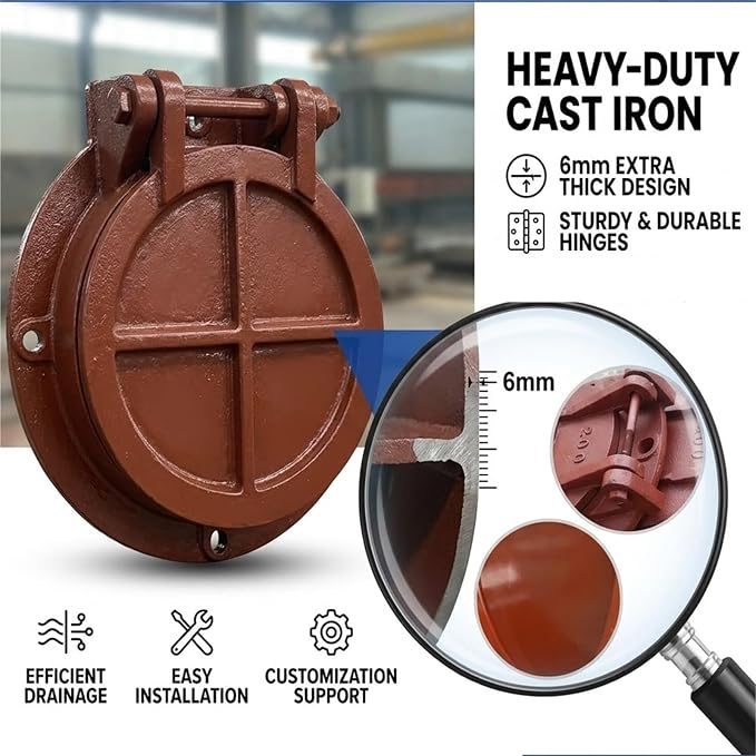 Circle Cast Iron Flap Valve Check Valve Flange Mount | 6mm Thick Heavy - Image 4