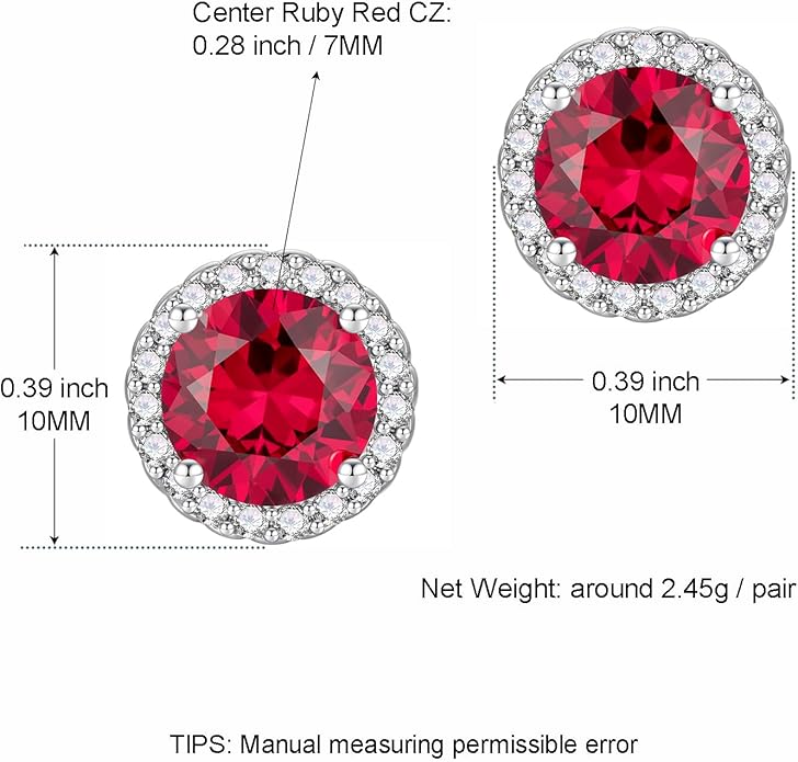 YOMELA Cubic Zirconia Earrings Studs, Halo CZ Birthstone Simulated Diamond Stud Earrings for Women