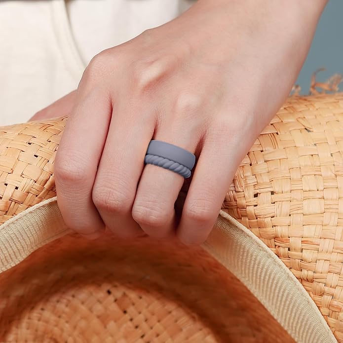 Egnaro Women's Bridal Rings Sets, Inner Arc Ergonomic Breathable Design Silicone Rubber Wedding Bands