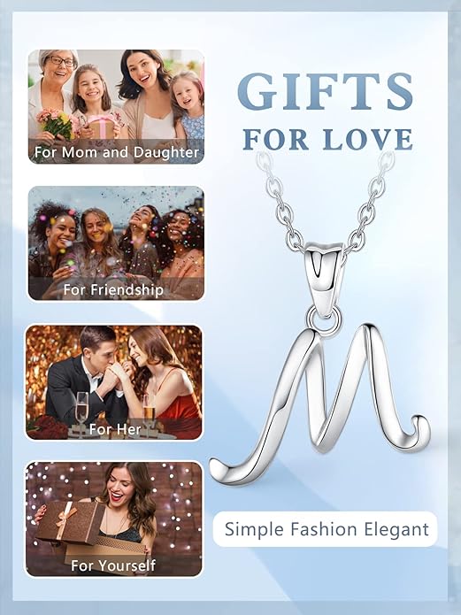 EUDORA Sterling Silver Initial Necklaces for Women, Classic 26 Letter Neckless Gifts for Girls, Sister, Mother Daughter, 18 inch Chain