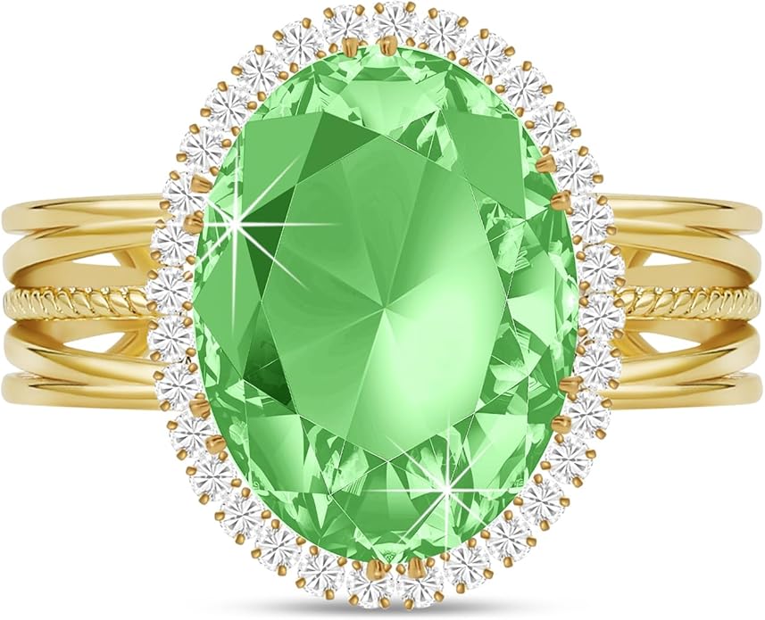Linawe Birthstone Chunky Adjustable Rings for Women, Gold/Silver/Rose Gold Statement Rings, Imitation Diamond Fake Gemstone Crystal Cocktail Ring, Cubic Zirconia Costume Jewelry
