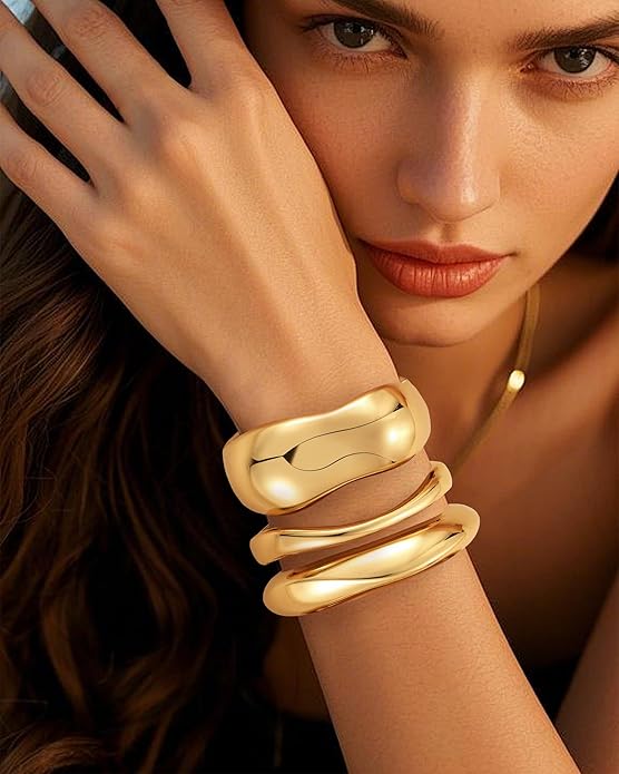 Chunky Gold Bangle Bracelets for Women, Gold Twist Cuff Bracelet Trendy Stackable Bangles Set Fashion Jewelry Gifts