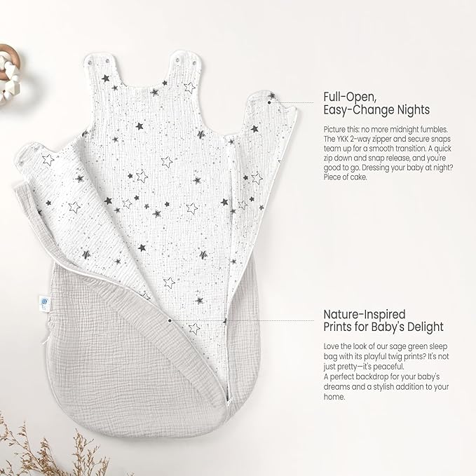 lulumoon Sleep Sack Muslin for Baby: Cotton Wearable Blanket for 3-9 Months - Soft Lightweight Ideal for Nursery Lounge Nighttime Naptime 6-12 Months