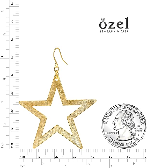 OZEL Gold Dangle Earrings for Women Brushed Finish, Matte Gold Statement Jewelry, 14k Gold Plated