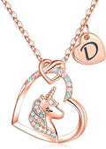 Hidepoo Valentines Gifts for Kids Girls - Unicorn Necklace Gifts for Teen Girls Kid, Colorful CZ Heart Pendant Initial Unicorn Necklaces for Girl Jewelry Birthday Gift for Girl Kid