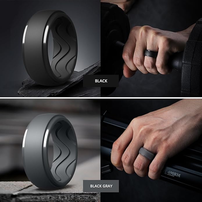 Egnaro Men's Silicone Rings 10mm Wide 2.5mm Thick, Rubber Wedding Bands with Inner Arc Ergonomic Breathable Design, 1/4/5/7 Variety Multipack