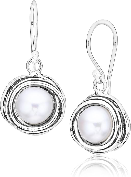 JEAN RACHEL JEWELRY 925 Sterling Silver Dangle Earrings for Women with Freshwater Pearl Vintage Design - Hypoallergenic, Lead & Nickel Free - Artisan Handcrafted Statement Earrings