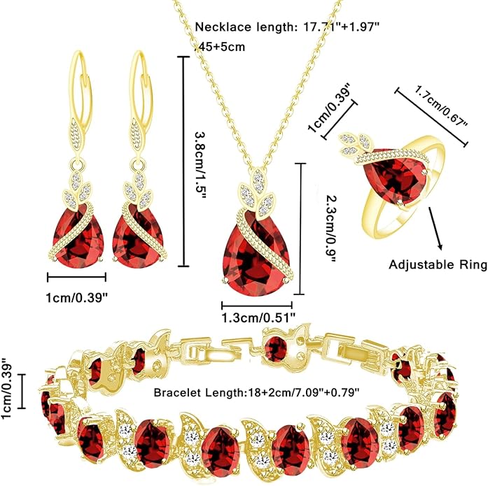 LMXXVJ Jewelry Set for Women,Teardrop Cubic Zirconia Necklace Earrings Adjustable Ring Bracelet Jewelry Set Formal Jewelry Gift