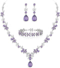 Crysdue Wedding Jewelry Set for Women, Floral Leaf Vine Teardrop Necklace Dangle Earrings Bracelet and Hair Comb, Cubic Zirconia Elegant Party Prom Jewellery for Bridal Bridesmaid