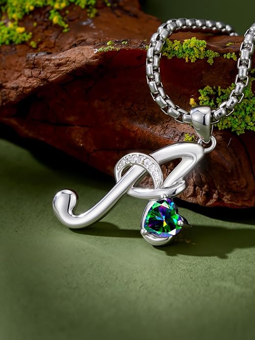 Valentines Day Gifts for Women Alphabet A to Z Initial Birthstone Pendant Necklaces for Women - 18k White Gold Plated Personalized Name Jewelry Valentine Mothers Day Birthday Gifts for Women Her Girlfriend