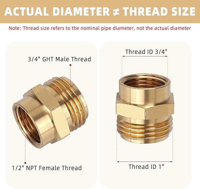 2pcs Garden Hose Adapter, 1/2" NPT Female to 3/4" GHT Male Hose Connector | - Image 3