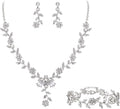 BriLove Women's Wedding Jewelry Leaf Cluster Flower Crystal Dangle Earrings Pendant Necklace Set for Bridal