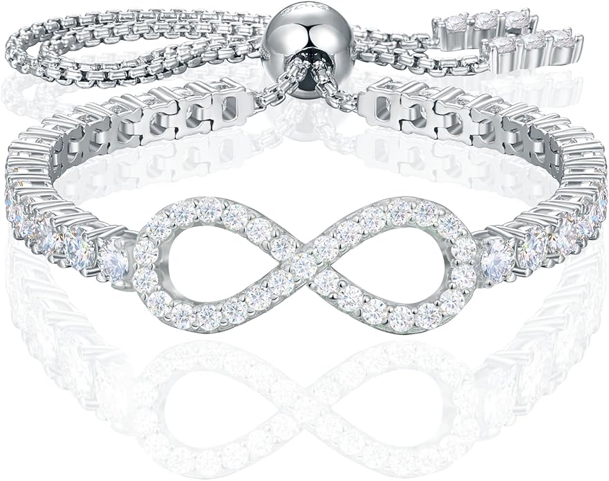 Moissanite Tennis Bracelets For Women, S925 Sterling Silver Infinity Bracelet, 3MM Width 18K Gold Plated White Gold Adjustable Bolo Bracelets- Birthday Christmas Gifts For Mom Wife Her