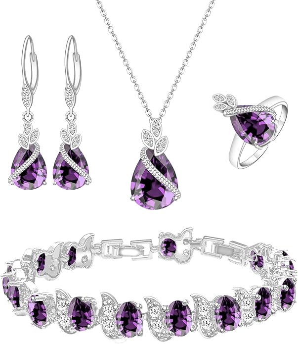 LMXXVJ Jewelry Set for Women,Teardrop Cubic Zirconia Necklace Earrings Adjustable Ring Bracelet Jewelry Set Formal Jewelry Gift
