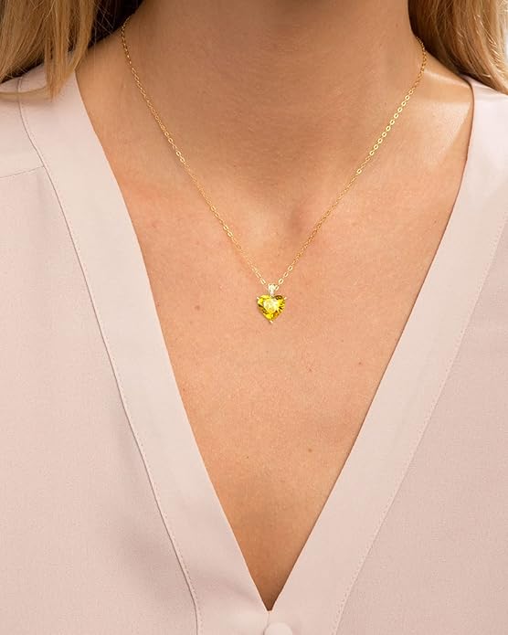 Genuine Birthstone Necklace for Women, Heart Love Necklace, Birthday Gifts for Her