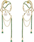 Unique Abstract Face Art | Dangle Statement Long Earrings for Women | Rhinestone Tassel Handmade Chandelier Earrings