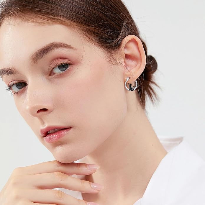 JUSTKIDSTOY Hypoallergenic Panda/Unicorn/Hummingbird/Dolphin Hoop Earrings for Women 925 Sterling Silver Animal Huggie Hoop Earrings Jewelry Gifts for Sensitive Ears