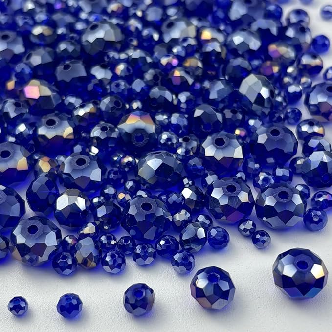 600pcs Crystal Glass Beads 3mm 4mm 6mm 8mm 10mm Rondelle Faceted Crystal Beads Spacer Beads for Necklace Bracelet Earrings DIY Jewelry Crafts Making Supplies(Deep Blue AB)