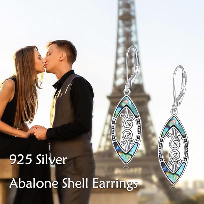 Abalone Shell Dangle Drop Earrings for Women 925 Sterling Silver Filigree Bohemian Earrings Jewelry Gift