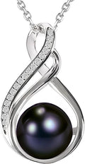 Black pearl necklace for women (Natural AAA+ 9mm) - Wedding anniversary's gift for wife (18k gold platted 925 sterling Silver)- christmas gifts for wife - Real pearls necklace for women - black pearls necklace - pearl pendant