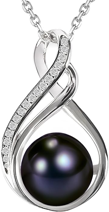 Black pearl necklace for women (Natural AAA+ 9mm) - Wedding anniversary's gift for wife (18k gold platted 925 sterling Silver)- christmas gifts for wife - Real pearls necklace for women - black pearls necklace - pearl pendant