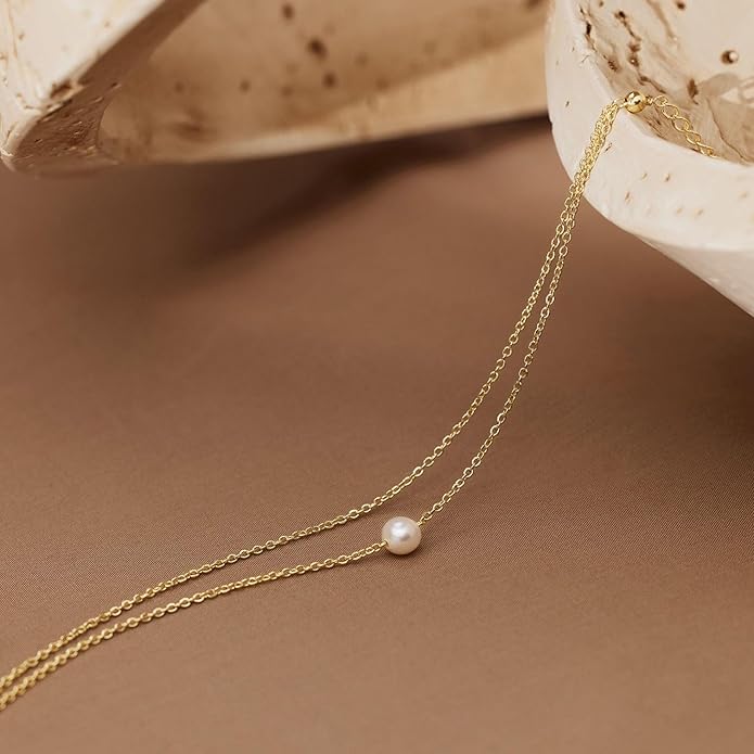 SLOONG Valentines Day Gifts for Her Gold Pearl Bracelets, 18K Real Gold Plated Dainty Stackable Snake Chain CZ Heart Pendant Bracelets, Layered Waterproof Jewelry Gift for Women Adjustable 6"+2"