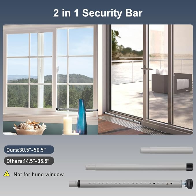 Sliding Door Security Bar, 17.7-50.5inch Heavy Duty Adjustable Sliding Patio - Image 3