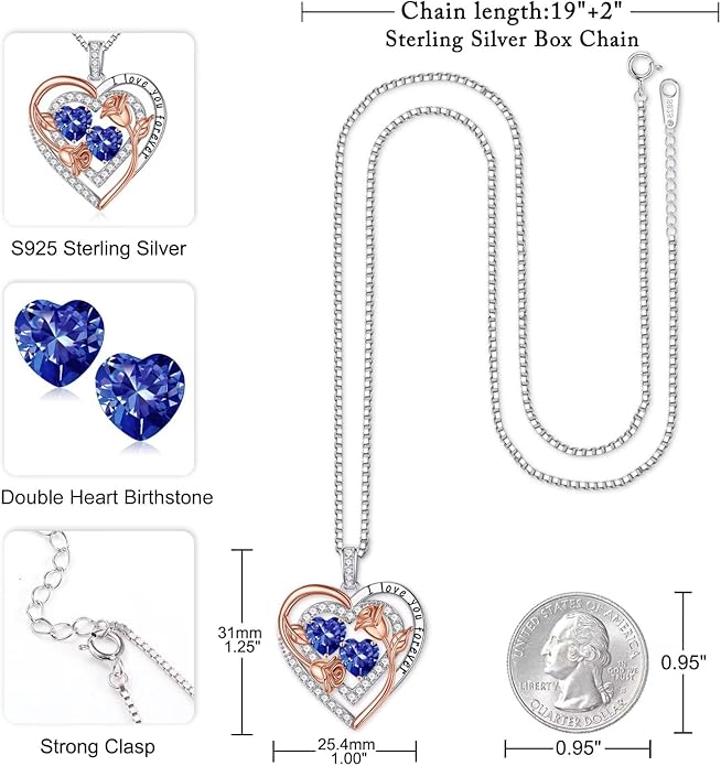Iefil Valentines Day Gifts for Her - Sterling Silver Birthstone Necklace Anniversary Birthday Gifts for Her Wife Mom Daughter