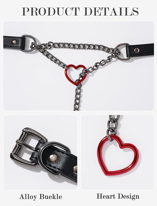FEOYA Black Leather Heart Choker Necklace for Women Punk Gothic O-Ring Slip Chain Collar with Adjustable Buckle